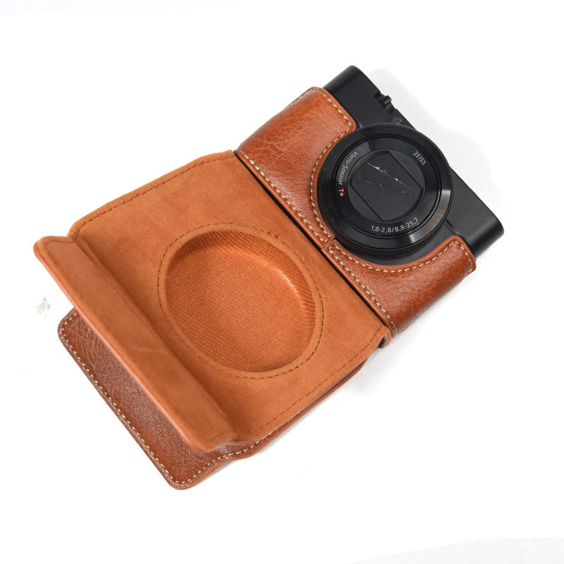 Detachable PU Leather Camera Case for Sony RX100M7/RX100M6/RX100M5/RX100M4/RX100M3/RX100M2 Portable Camera Carrying Case with Strap Magnetic Protective Bag - Brown