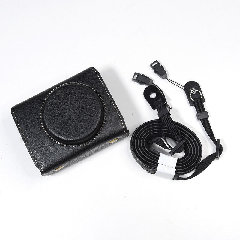 Detachable PU Leather Camera Case for Sony RX100M7/RX100M6/RX100M5/RX100M4/RX100M3/RX100M2 Portable Camera Carrying Case with Strap Magnetic Protective Bag - Black