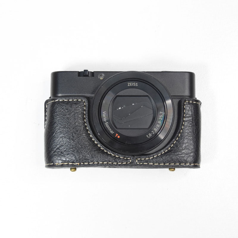 Detachable PU Leather Camera Case for Sony RX100M7/RX100M6/RX100M5/RX100M4/RX100M3/RX100M2 Portable Camera Carrying Case with Strap Magnetic Protective Bag - Black