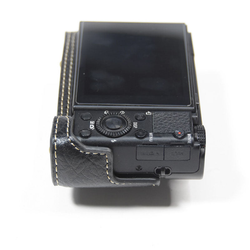 Detachable PU Leather Camera Case for Sony RX100M7/RX100M6/RX100M5/RX100M4/RX100M3/RX100M2 Portable Camera Carrying Case with Strap Magnetic Protective Bag - Black