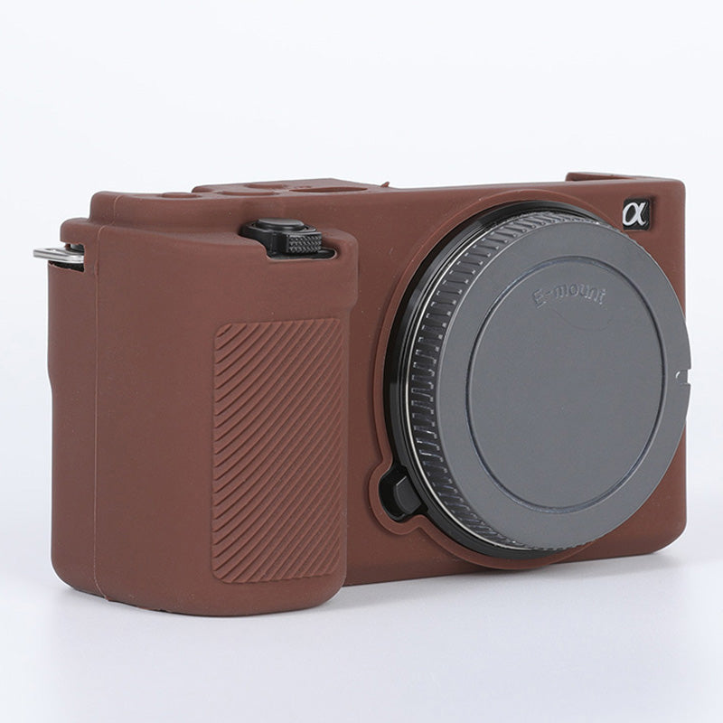 Uniqkart for Sony ZV-E10 ILDC Silicone Cover Anti-slip Dust-proof Anti-collision Silicone Camera Protective Cover - Coffee