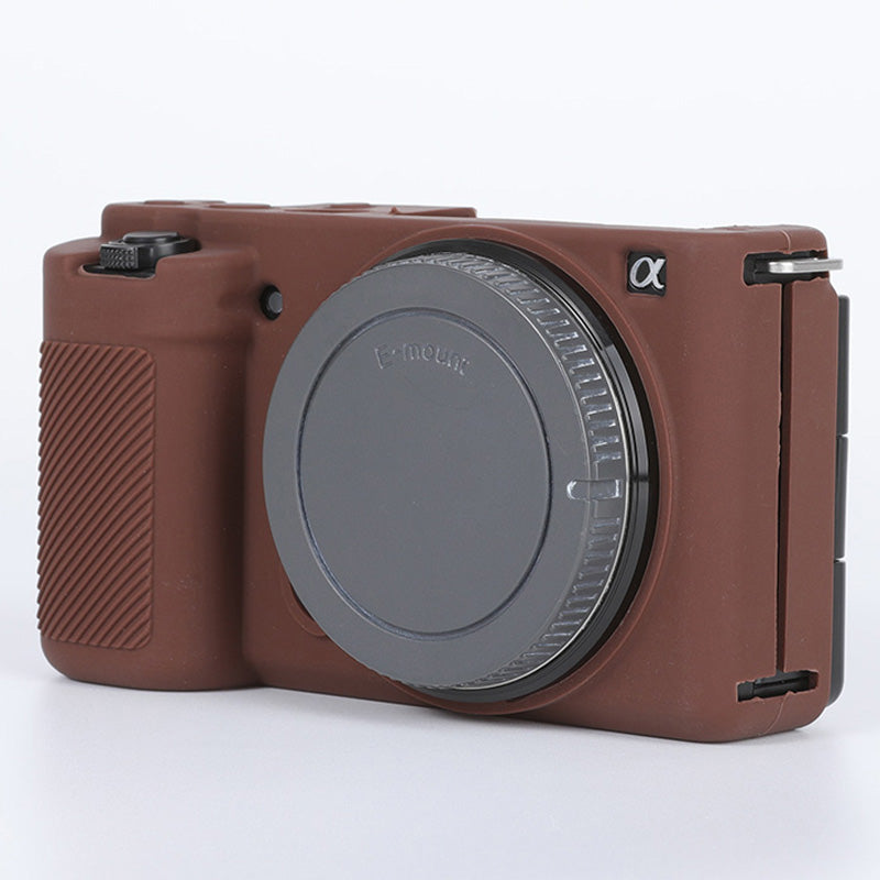Uniqkart for Sony ZV-E10 ILDC Silicone Cover Anti-slip Dust-proof Anti-collision Silicone Camera Protective Cover - Coffee