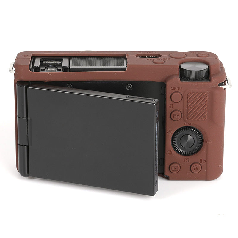 Uniqkart for Sony ZV-E10 ILDC Silicone Cover Anti-slip Dust-proof Anti-collision Silicone Camera Protective Cover - Coffee