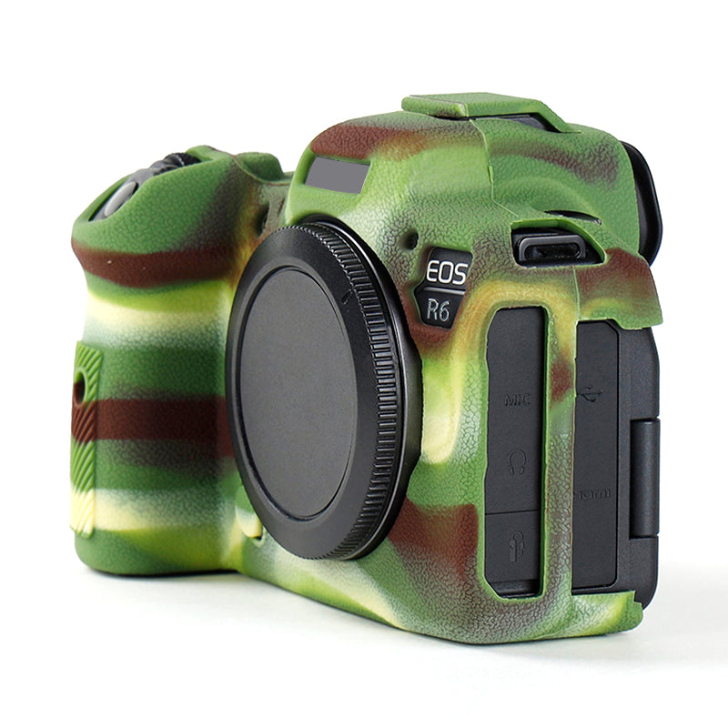 Uniqkart for Canon EOS R6 Litchi Texture Silicone DSLR Camera Protective Cover Case - Camouflage