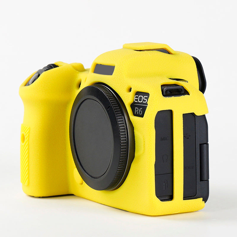 Uniqkart for Canon EOS R6 Litchi Texture Silicone DSLR Camera Protective Cover Case - Yellow