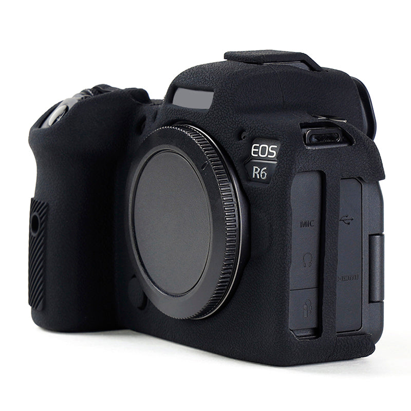 Uniqkart for Canon EOS R6 Litchi Texture Silicone DSLR Camera Protective Cover Case - Black