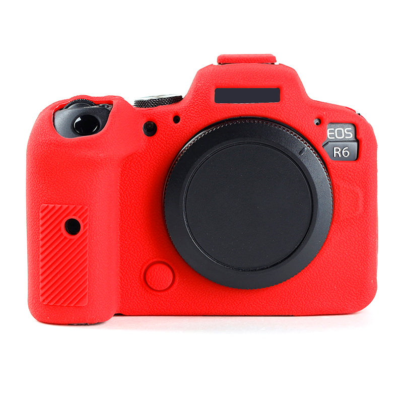 Uniqkart for Canon EOS R6 Litchi Texture Silicone DSLR Camera Protective Cover Case - Red