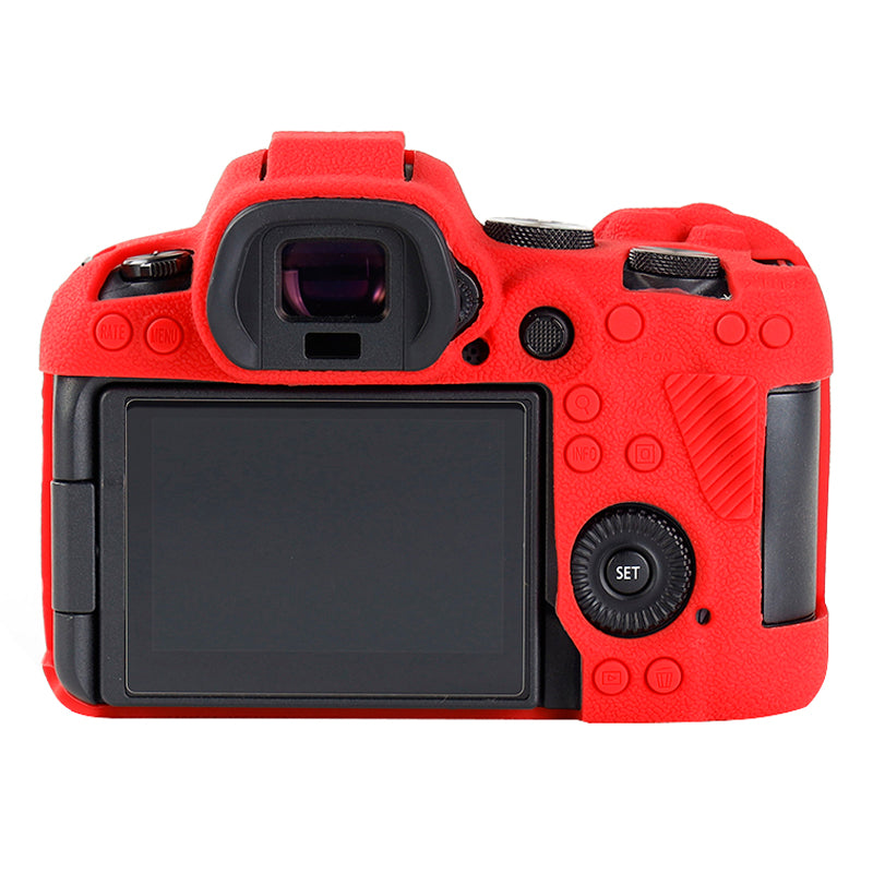 Uniqkart for Canon EOS R6 Litchi Texture Silicone DSLR Camera Protective Cover Case - Red