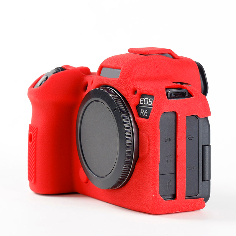 Uniqkart for Canon EOS R6 Litchi Texture Silicone DSLR Camera Protective Cover Case - Red