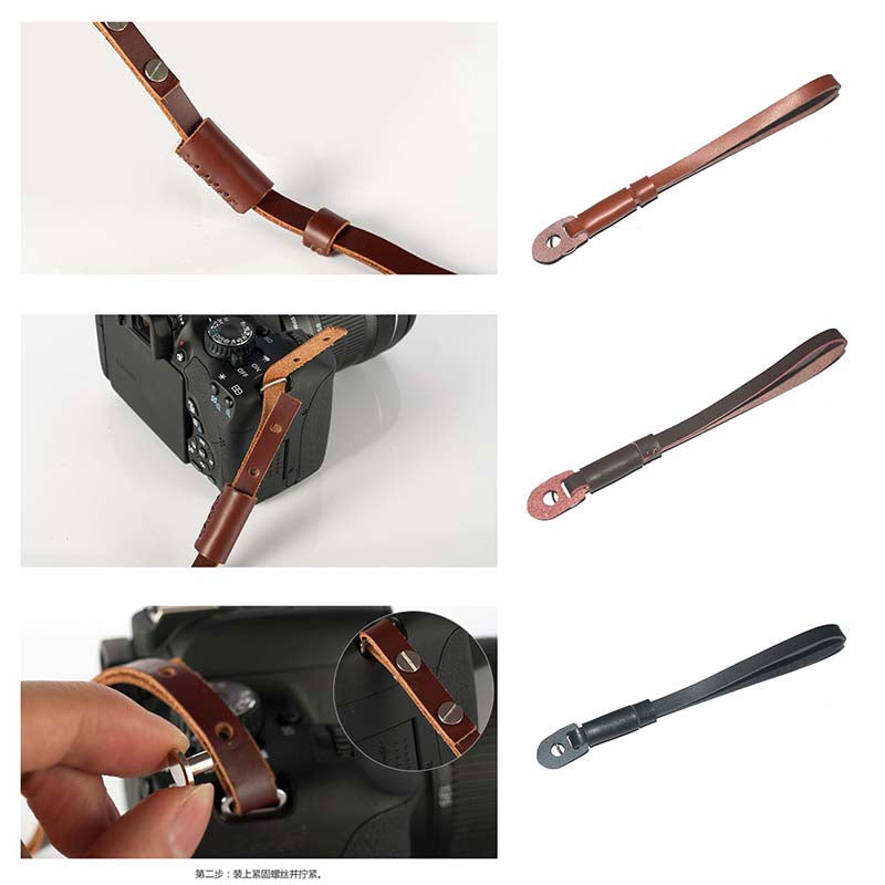 Genuine Lambskin Leather Wrist Strap Hand Grip for Canon Nikon Sony Fujifilm Panasonic Cameras - Brown