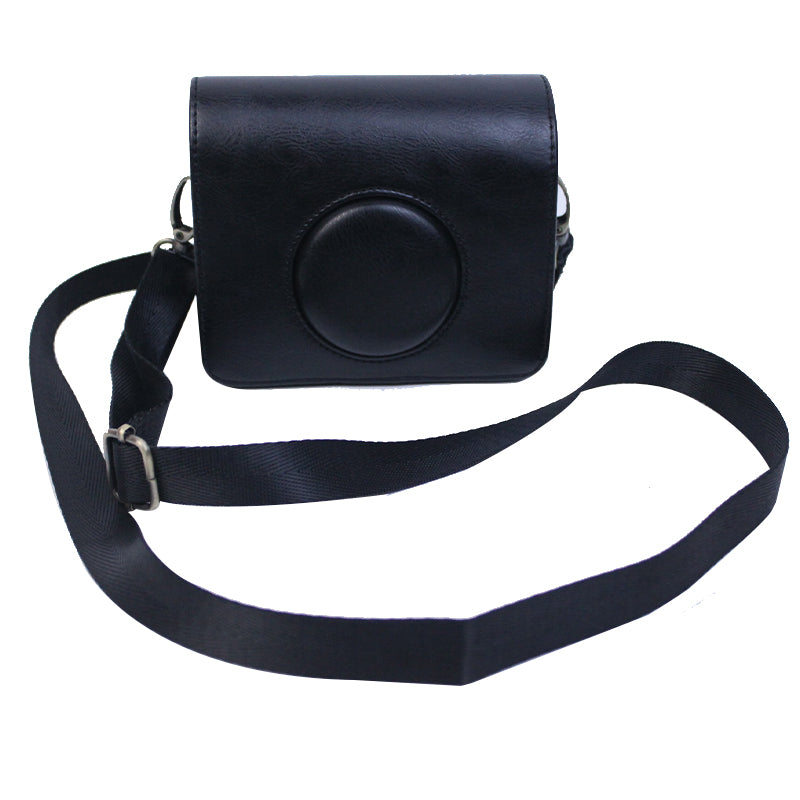 Uniqkart for Fujifilm Instax Mini Evo Horizontal Vintage PU Leather Camera Case Camera Bag with Shoulder Strap - Black