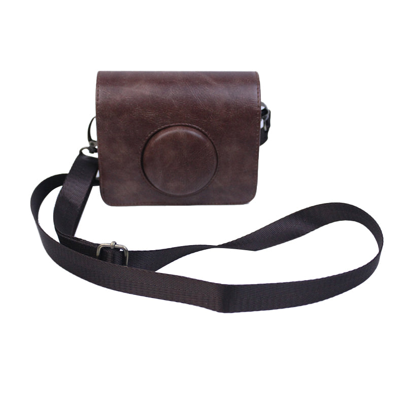 Uniqkart for Fujifilm Instax Mini Evo Horizontal Vintage PU Leather Camera Case Camera Bag with Shoulder Strap - Coffee