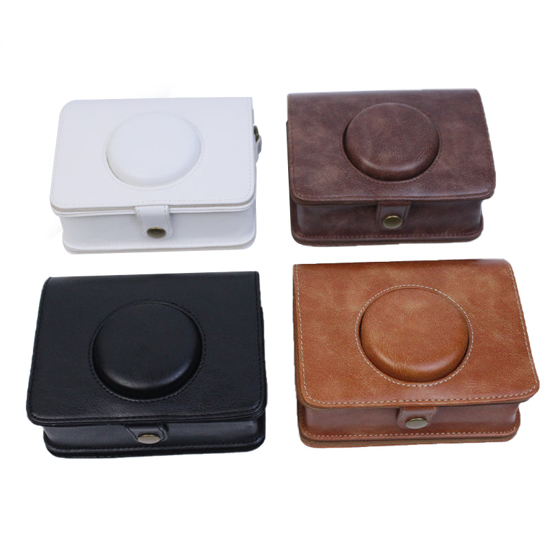 Uniqkart for Fujifilm Instax Mini Evo Horizontal Vintage PU Leather Camera Case Camera Bag with Shoulder Strap - Coffee