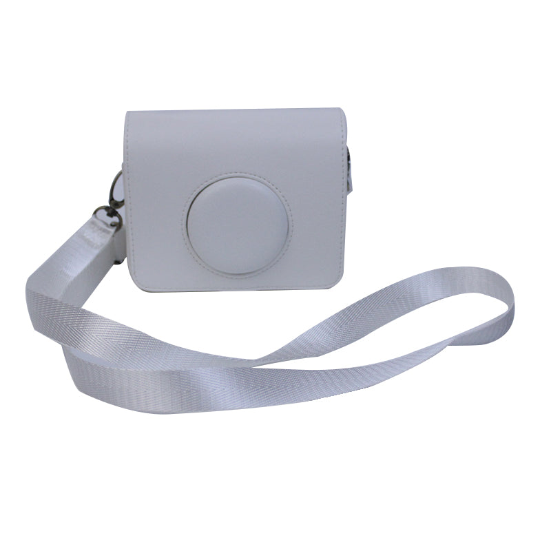 Uniqkart for Fujifilm Instax Mini Evo Horizontal Vintage PU Leather Camera Case Camera Bag with Shoulder Strap - White
