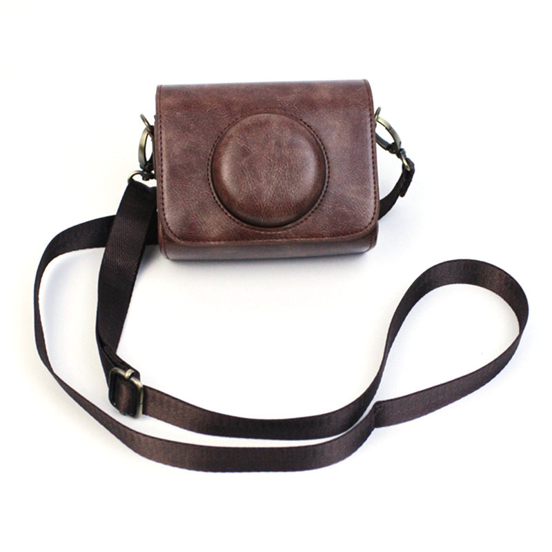 PU Leather Camera Bag for Sony ZV-1 Camera Shoulder Bag Horizontal Style Protective Cover - Coffee