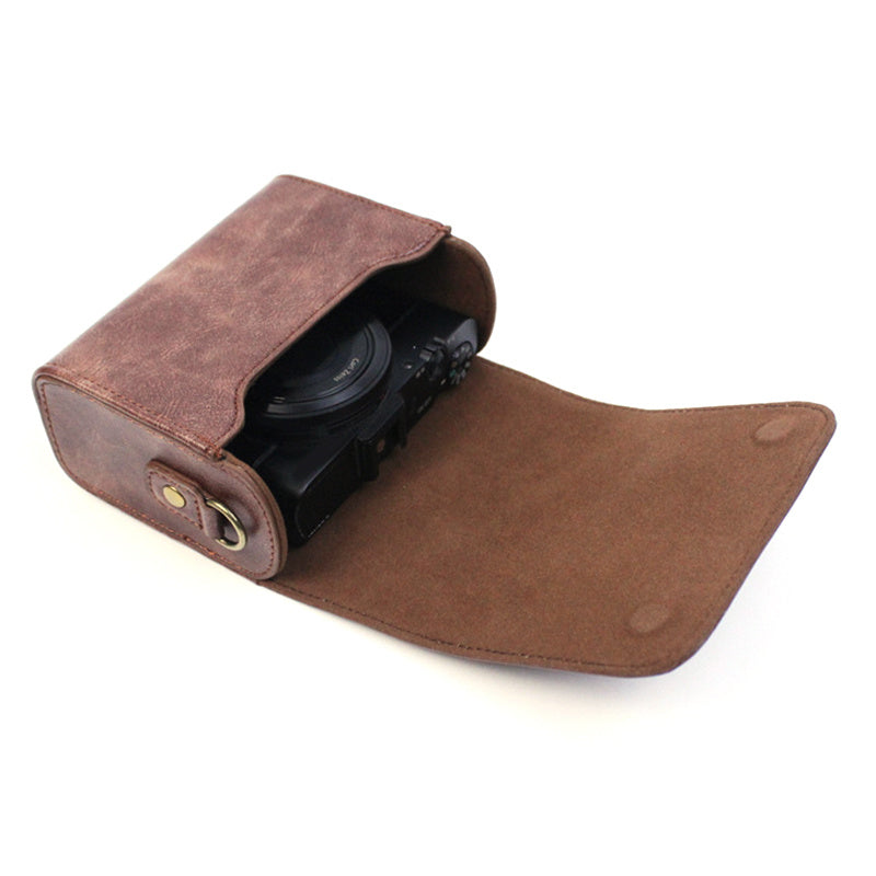 PU Leather Camera Bag for Sony ZV-1 Camera Shoulder Bag Horizontal Style Protective Cover - Coffee