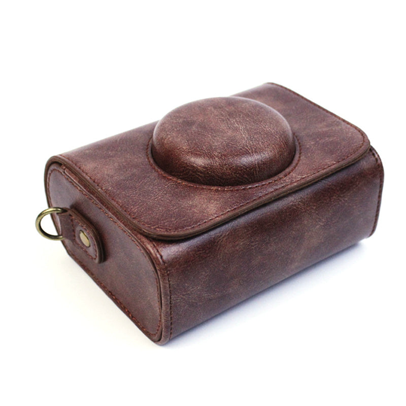 PU Leather Camera Bag for Sony ZV-1 Camera Shoulder Bag Horizontal Style Protective Cover - Coffee