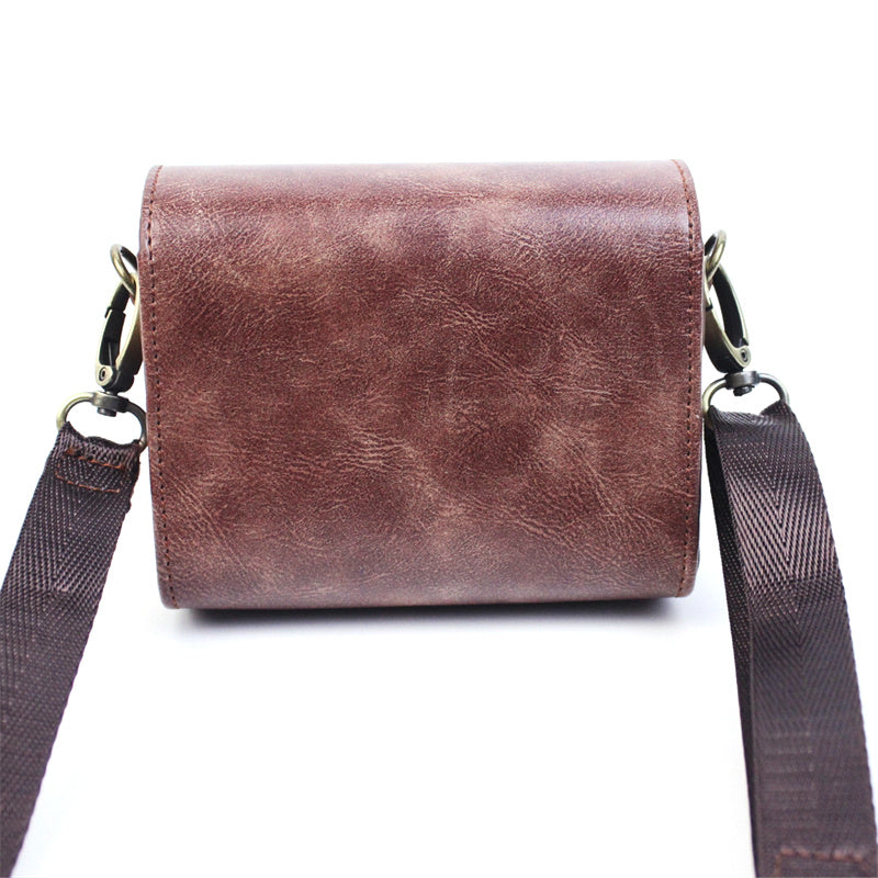 PU Leather Camera Bag for Sony ZV-1 Camera Shoulder Bag Horizontal Style Protective Cover - Coffee