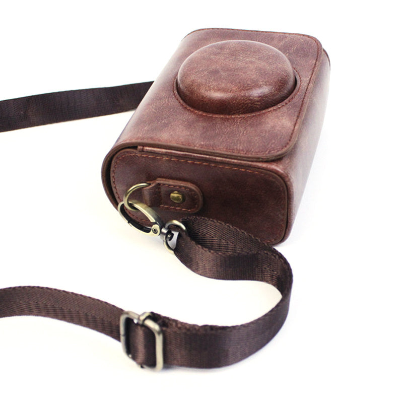 PU Leather Camera Bag for Sony ZV-1 Camera Shoulder Bag Horizontal Style Protective Cover - Coffee