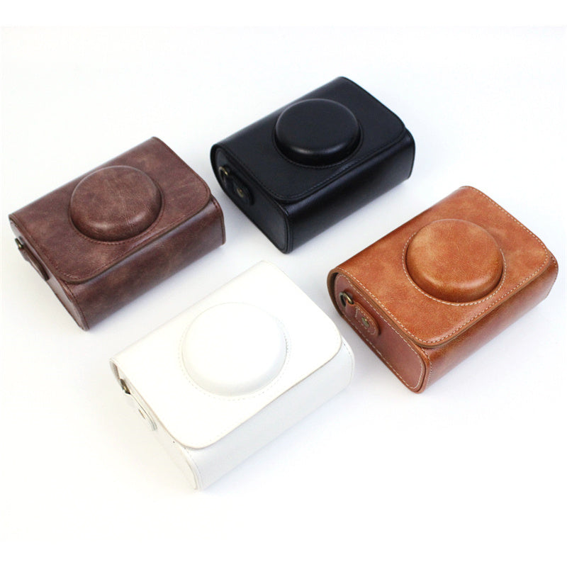 PU Leather Camera Bag for Sony ZV-1 Camera Shoulder Bag Horizontal Style Protective Cover - Coffee