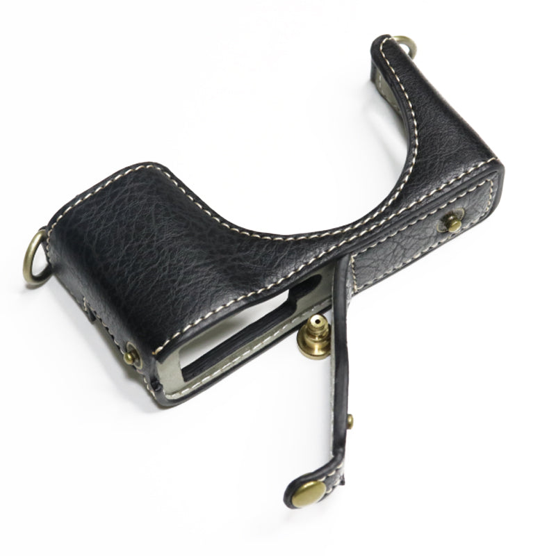 Uniqkart for RICOH GR III /GR3 / GR IIIx / GR3X Retro Texture PU Leather Camera Case Shoulder Bag Protection Battery Replacement Cover - Black