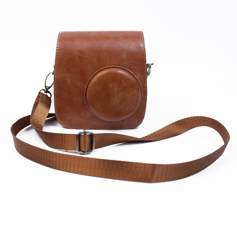 Instant Camera Case for Fujifilm Instax mini 7+, PU Leather Bag with Shoulder Strap - Brown