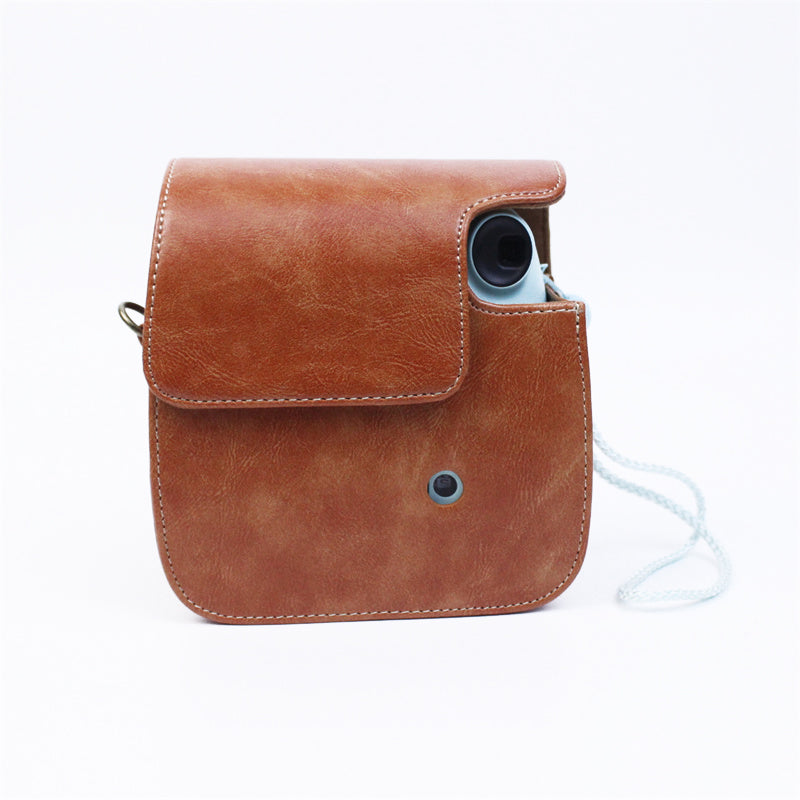 Instant Camera Case for Fujifilm Instax mini 7+, PU Leather Bag with Shoulder Strap - Brown