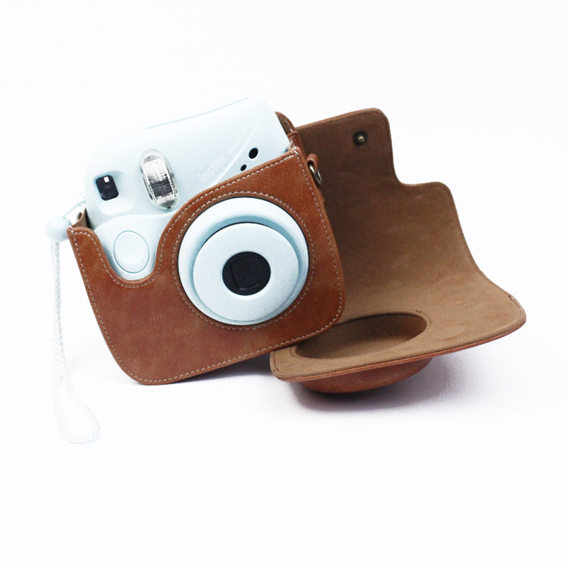 Instant Camera Case for Fujifilm Instax mini 7+, PU Leather Bag with Shoulder Strap - Brown