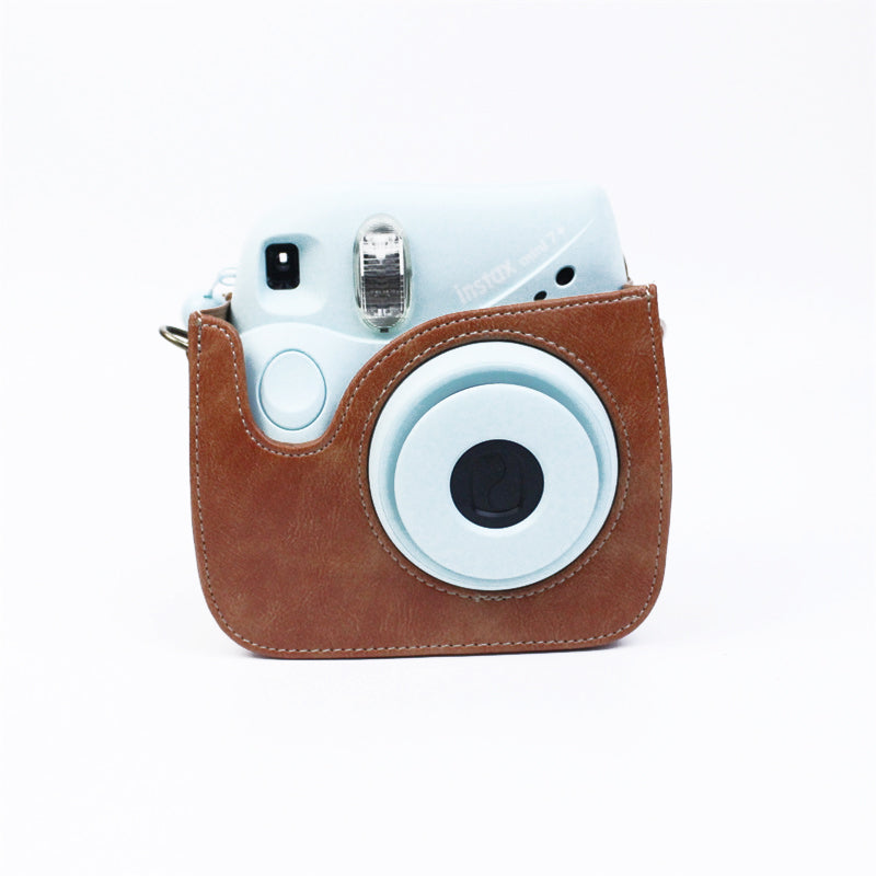 Instant Camera Case for Fujifilm Instax mini 7+, PU Leather Bag with Shoulder Strap - Brown