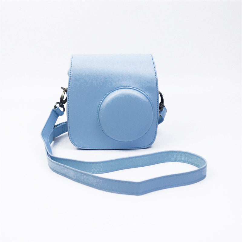 Instant Camera Case for Fujifilm Instax mini 7+, PU Leather Bag with Shoulder Strap - Blue