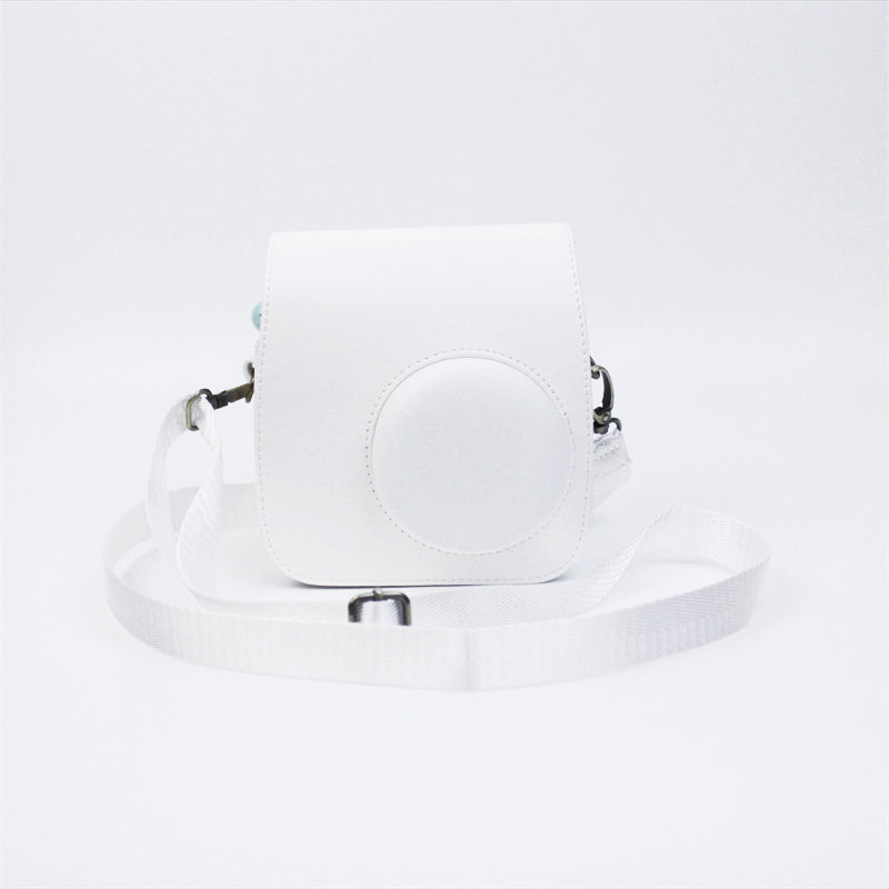 Instant Camera Case for Fujifilm Instax mini 7+, PU Leather Bag with Shoulder Strap - White