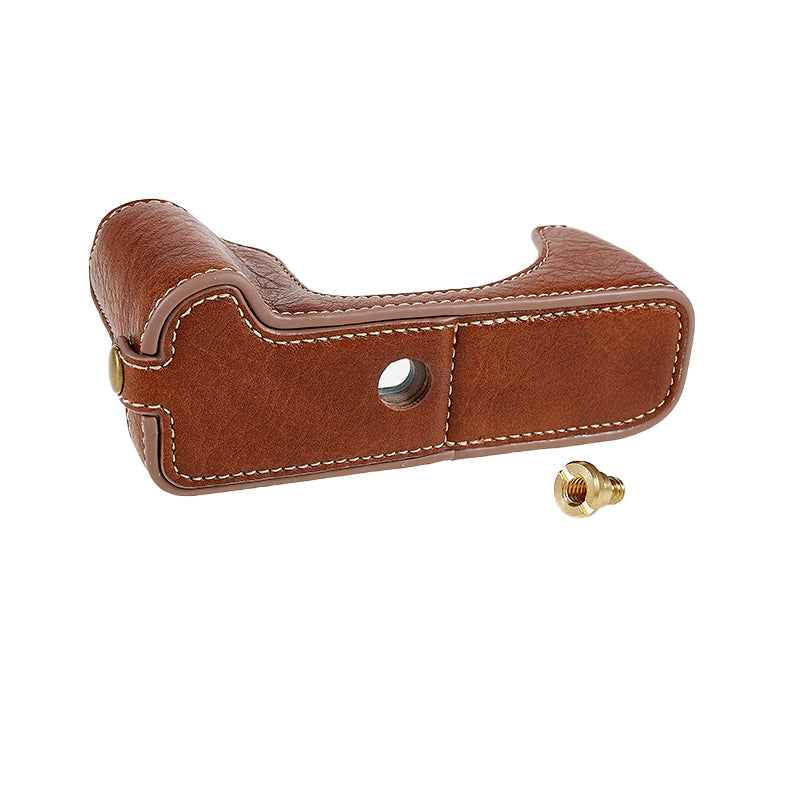 Uniqkart for Fujifilm X-T200/XT200 Stylish Textured Leather Detachable Camera Bottom Case Protective Half Body Cover Holder - Brown