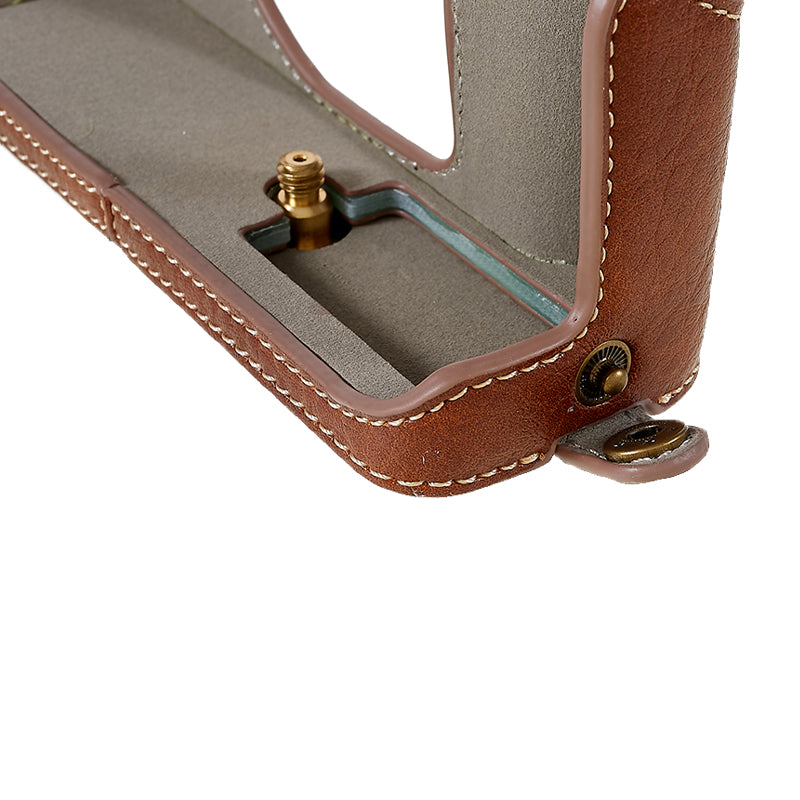 Uniqkart for Fujifilm X-T200/XT200 Stylish Textured Leather Detachable Camera Bottom Case Protective Half Body Cover Holder - Brown