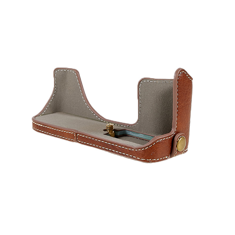 Uniqkart for Fujifilm X-T200/XT200 Stylish Textured Leather Detachable Camera Bottom Case Protective Half Body Cover Holder - Brown