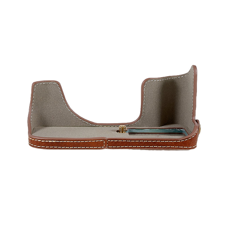 Uniqkart for Fujifilm X-T200/XT200 Stylish Textured Leather Detachable Camera Bottom Case Protective Half Body Cover Holder - Brown