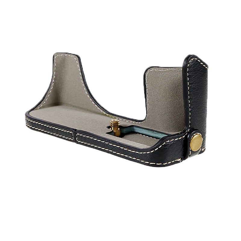 Uniqkart for Fujifilm X-T200/XT200 Stylish Textured Leather Detachable Camera Bottom Case Protective Half Body Cover Holder - Black