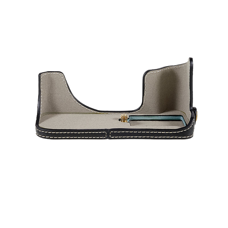 Uniqkart for Fujifilm X-T200/XT200 Stylish Textured Leather Detachable Camera Bottom Case Protective Half Body Cover Holder - Black