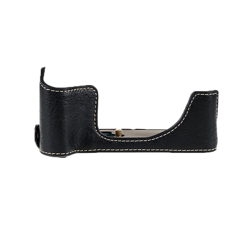 Uniqkart for Fujifilm X-T200/XT200 Stylish Textured Leather Detachable Camera Bottom Case Protective Half Body Cover Holder - Black