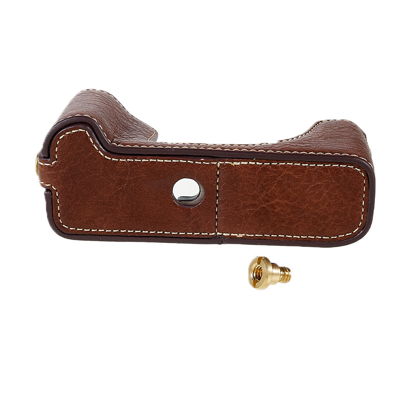 Uniqkart for Fujifilm X-T200/XT200 Stylish Textured Leather Detachable Camera Bottom Case Protective Half Body Cover Holder - Coffee