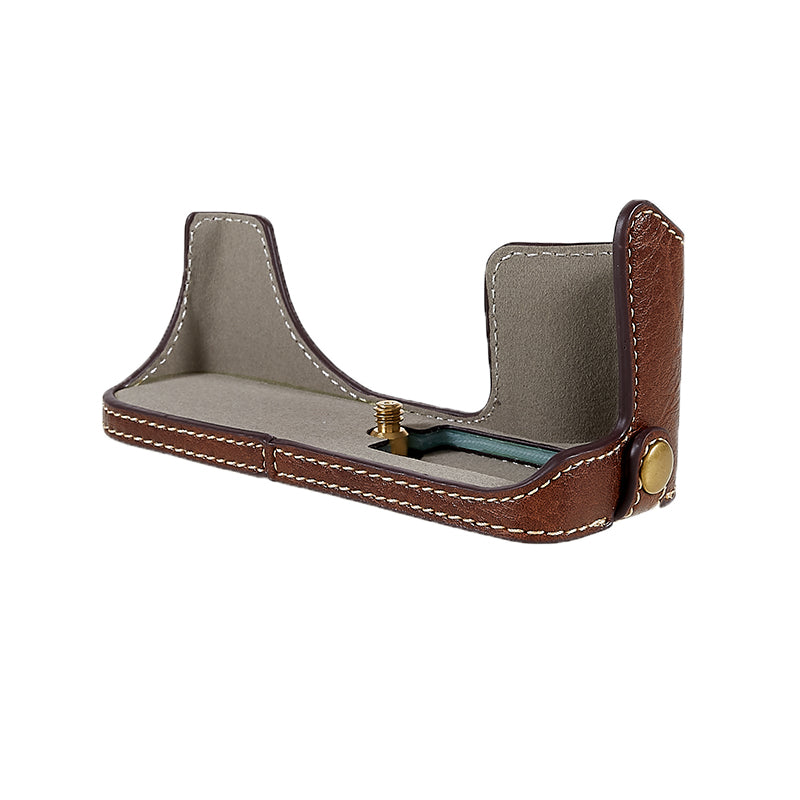 Uniqkart for Fujifilm X-T200/XT200 Stylish Textured Leather Detachable Camera Bottom Case Protective Half Body Cover Holder - Coffee