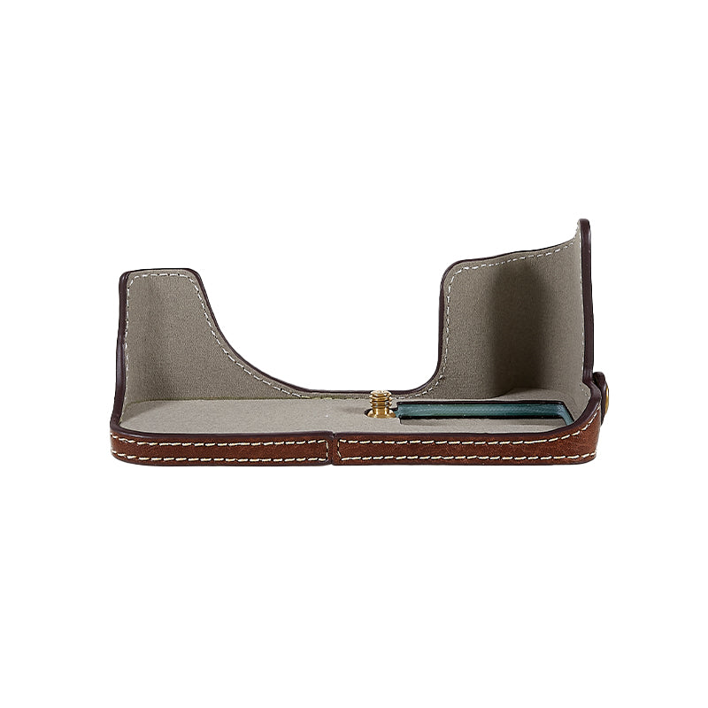 Uniqkart for Fujifilm X-T200/XT200 Stylish Textured Leather Detachable Camera Bottom Case Protective Half Body Cover Holder - Coffee