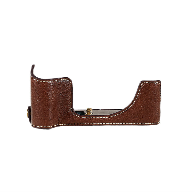 Uniqkart for Fujifilm X-T200/XT200 Stylish Textured Leather Detachable Camera Bottom Case Protective Half Body Cover Holder - Coffee