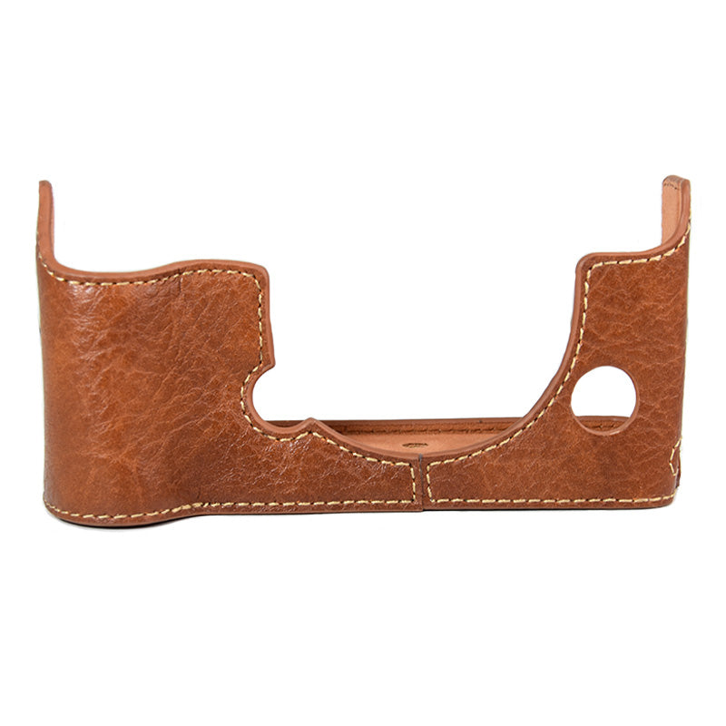 Uniqkart for Fujifilm X-T4/XT4 Stylish Textured PU Leather Camera Bottom Case Protective Half Body Cover with Battery Opening Design - Brown