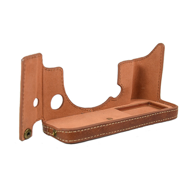 Uniqkart for Fujifilm X-T4/XT4 Stylish Textured PU Leather Camera Bottom Case Protective Half Body Cover with Battery Opening Design - Brown