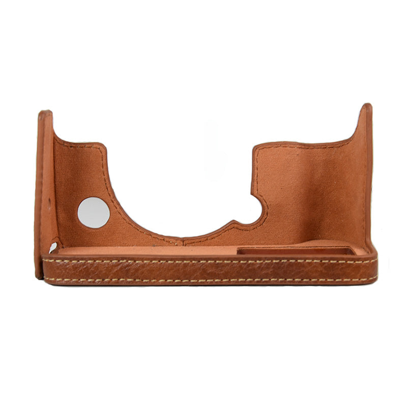 Uniqkart for Fujifilm X-T4/XT4 Stylish Textured PU Leather Camera Bottom Case Protective Half Body Cover with Battery Opening Design - Brown