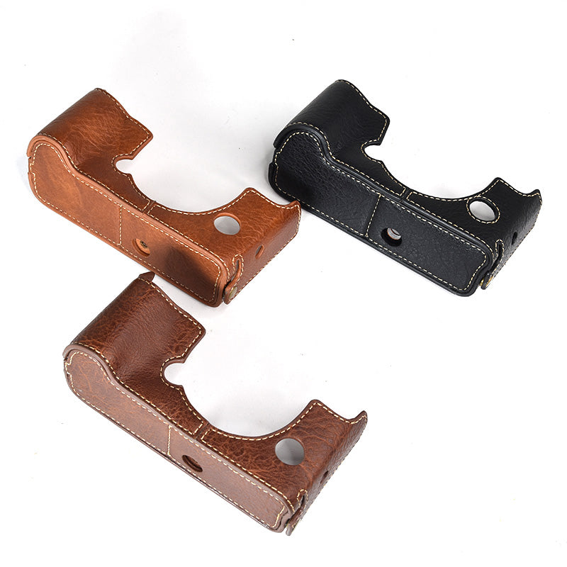 Uniqkart for Fujifilm X-T4/XT4 Stylish Textured PU Leather Camera Bottom Case Protective Half Body Cover with Battery Opening Design - Brown