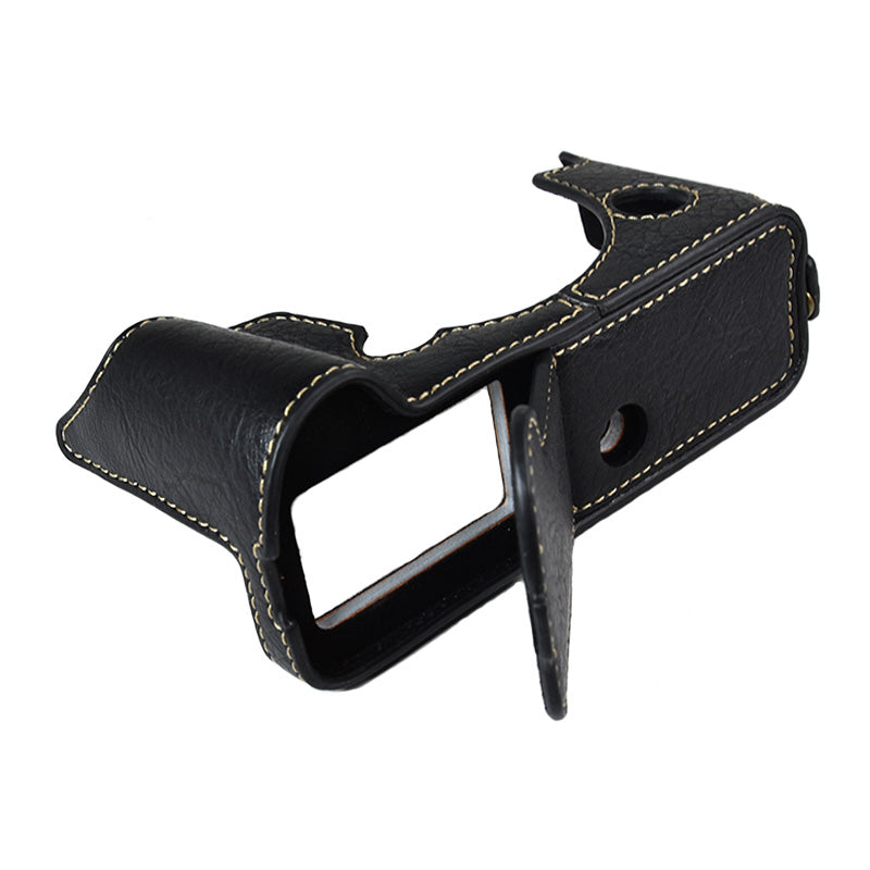 Uniqkart for Fujifilm X-T4/XT4 Stylish Textured PU Leather Camera Bottom Case Protective Half Body Cover with Battery Opening Design - Black