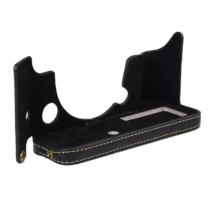 Uniqkart for Fujifilm X-T4/XT4 Stylish Textured PU Leather Camera Bottom Case Protective Half Body Cover with Battery Opening Design - Black