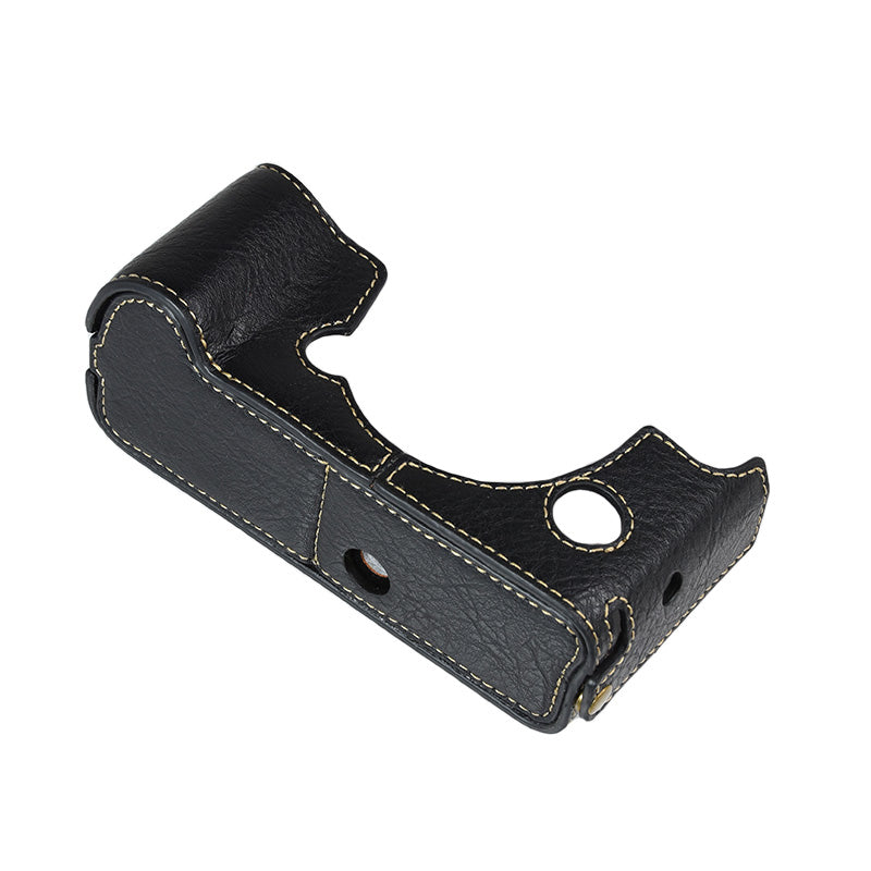 Uniqkart for Fujifilm X-T4/XT4 Stylish Textured PU Leather Camera Bottom Case Protective Half Body Cover with Battery Opening Design - Black