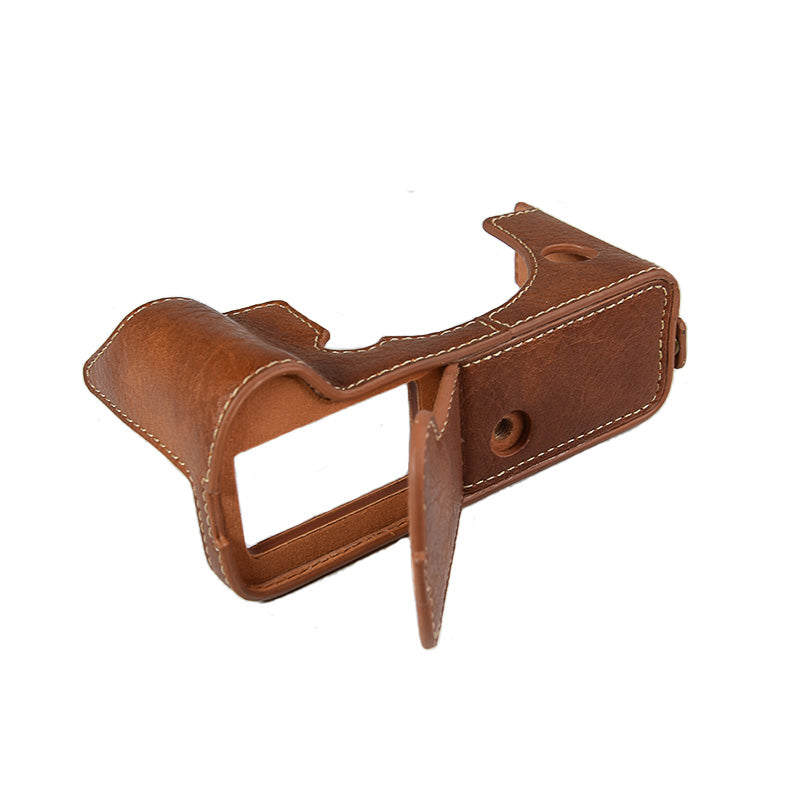 Uniqkart for Fujifilm X-T4/XT4 Stylish Textured PU Leather Camera Bottom Case Protective Half Body Cover with Battery Opening Design - Coffee